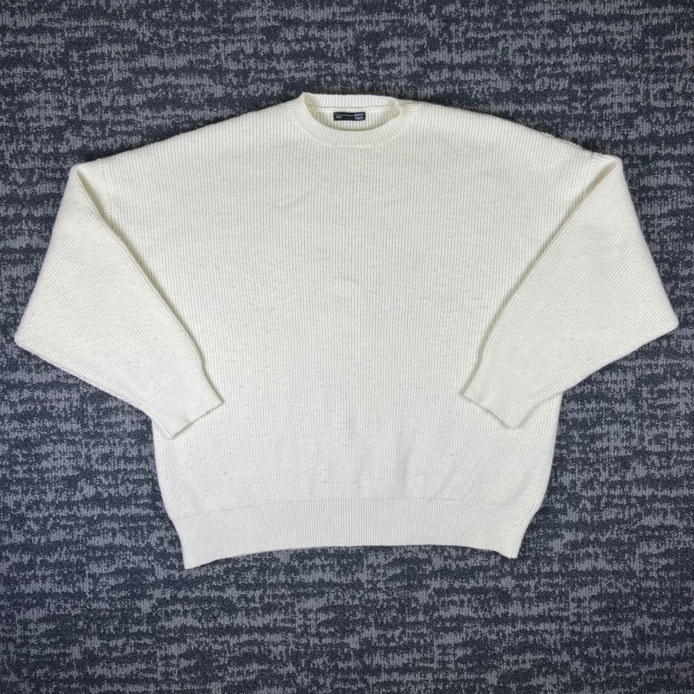 Dazy Ribbed Knit Sweater Mens XL Cream Oversized Slouchy Crewneck Minimalist
